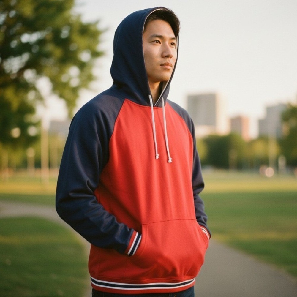 Boombah Mens 2XL Red Navy Blue Colorblock Athletic Hoodie Sweatshirt